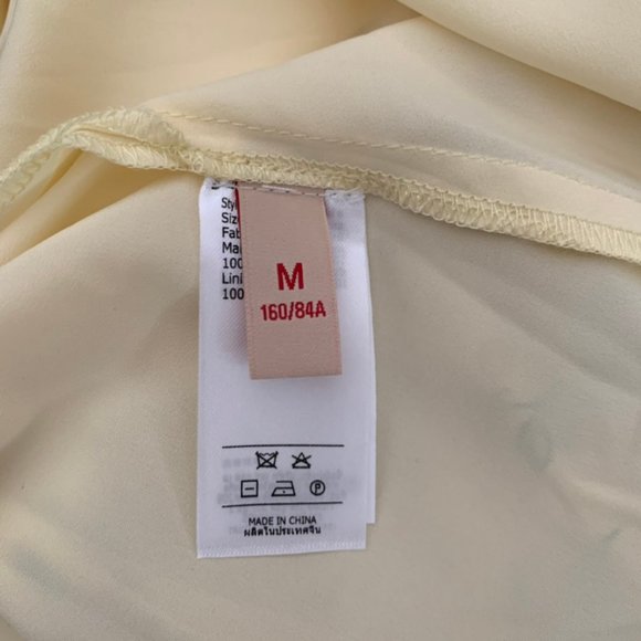 Off the Shoulder Pastel Butter Yellow 100% Silk Dress with High Low Hem - Picture 7 of 8